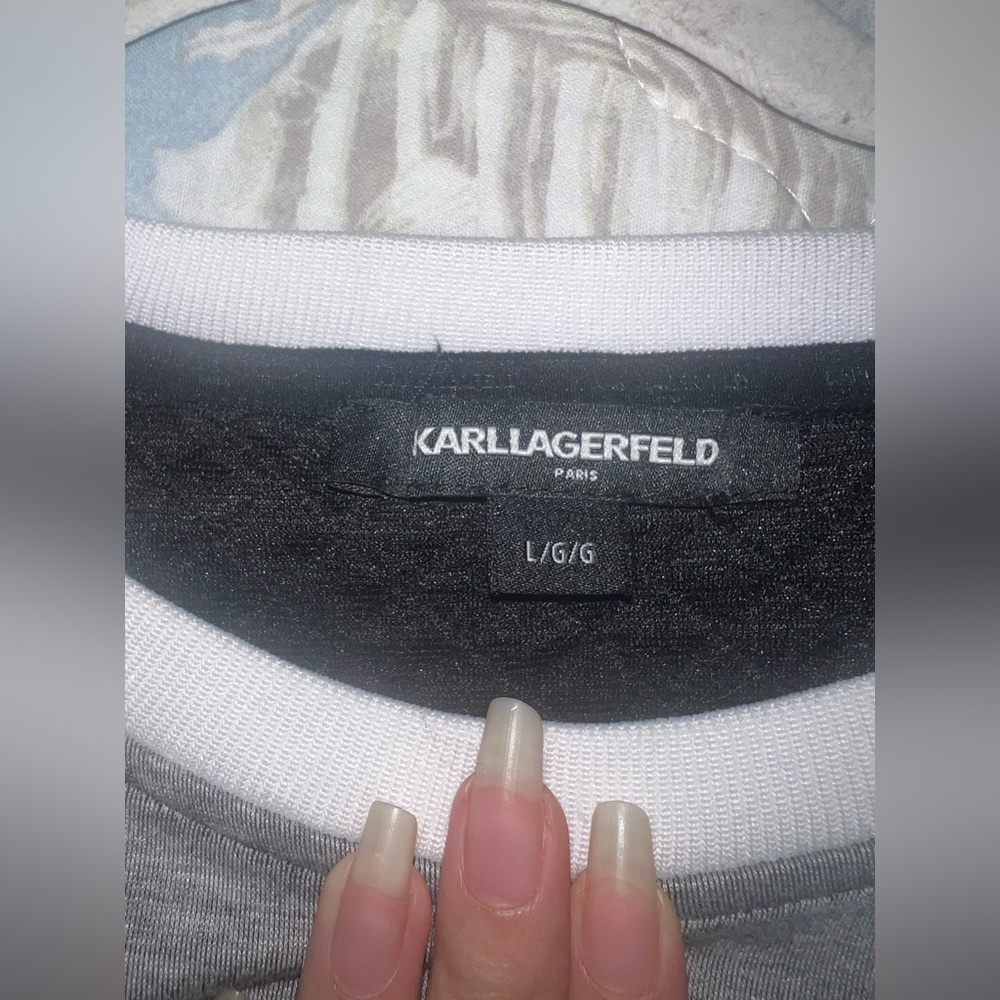 KARL LAGERFELD Men's Contrast Fabric Mesh Logo Pullover LARGE NWOT - Picture 5 of 12